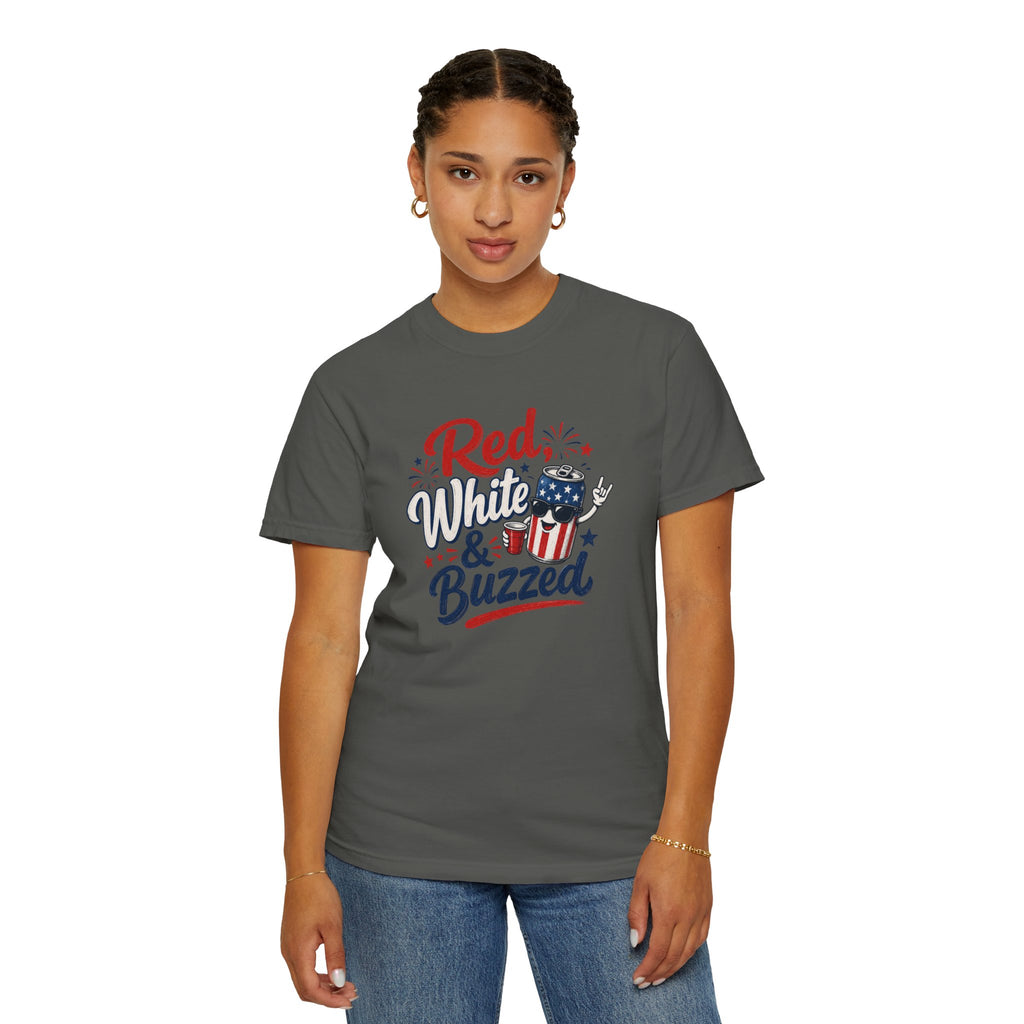 T-Shirt — "Red, White & Buzzed" Patriotic 4th of July Beer Graphic Tee