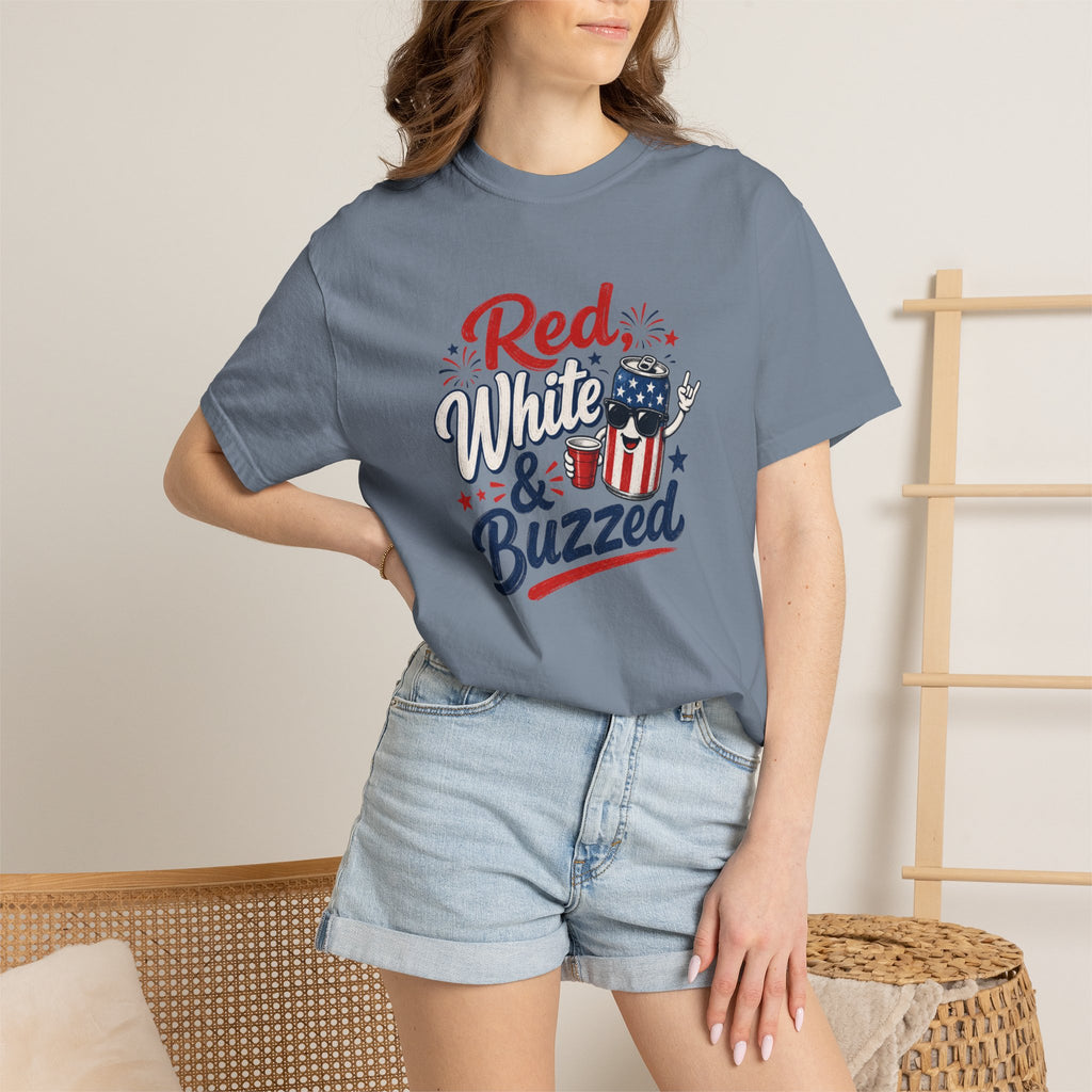 T-Shirt — "Red, White & Buzzed" Patriotic 4th of July Beer Graphic Tee