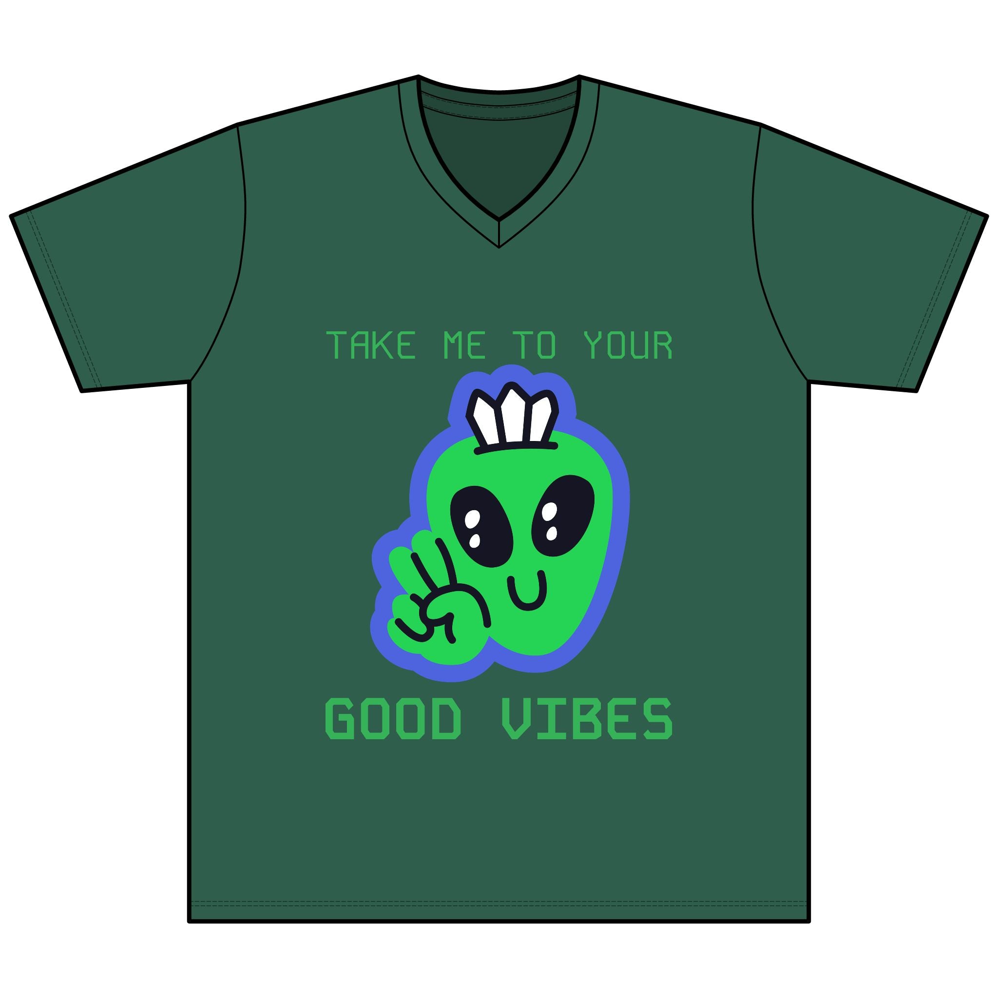 Alien Peace Sign T‑Shirt — "Take Me To Your Good Vibes" Graphic Tee