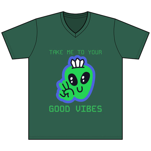 Alien Peace Sign T‑Shirt — "Take Me To Your Good Vibes" Graphic Tee