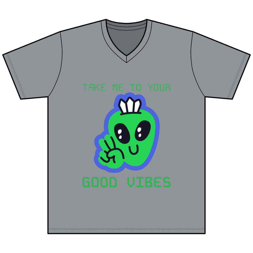 Alien Peace Sign T‑Shirt — "Take Me To Your Good Vibes" Graphic Tee