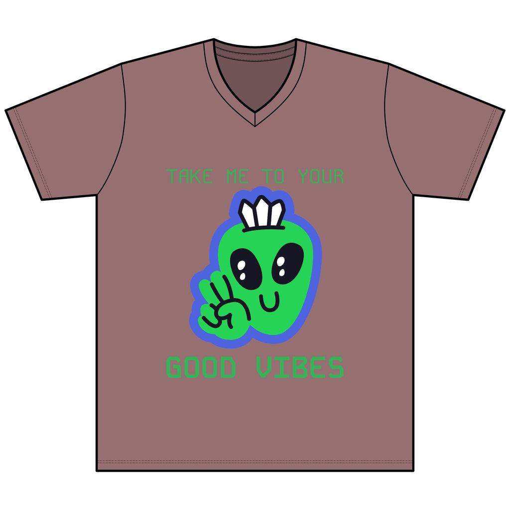 Alien Peace Sign T‑Shirt — "Take Me To Your Good Vibes" Graphic Tee