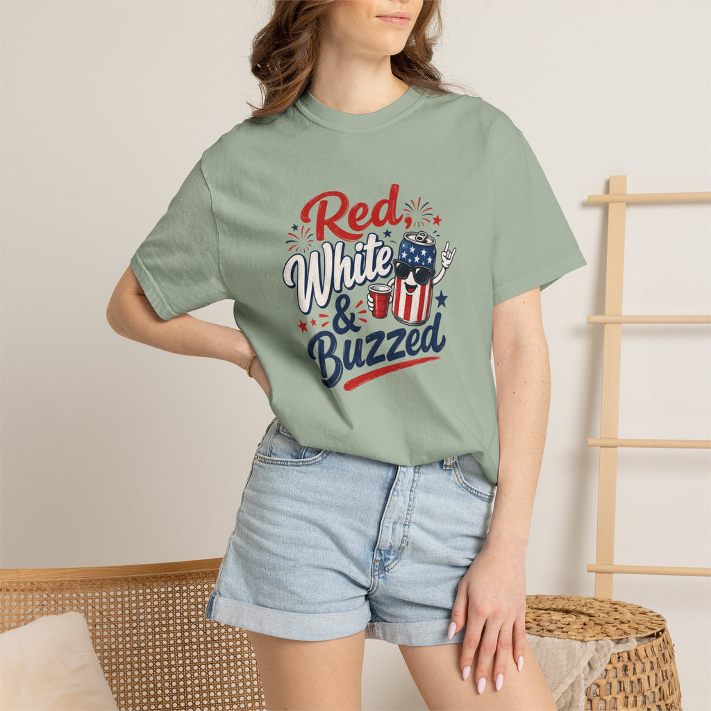 T-Shirt — "Red, White & Buzzed" Patriotic 4th of July Beer Graphic Tee