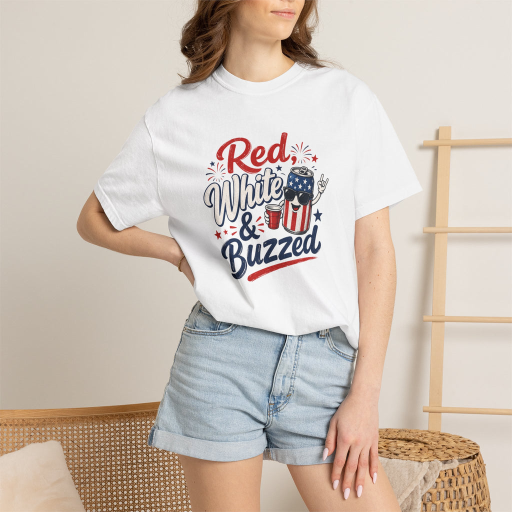 T-Shirt — "Red, White & Buzzed" Patriotic 4th of July Beer Graphic Tee