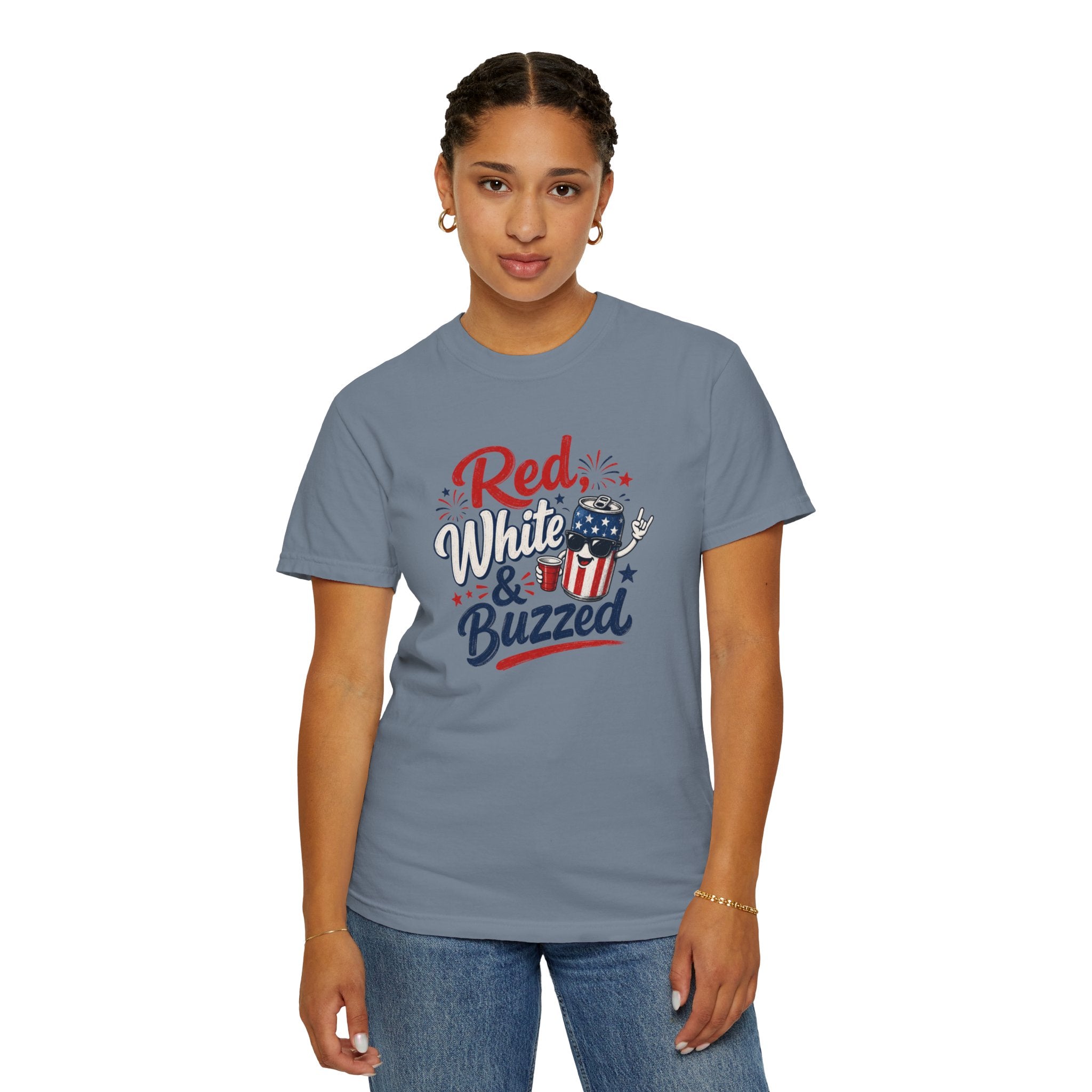 T-Shirt — "Red, White & Buzzed" Patriotic 4th of July Beer Graphic Tee