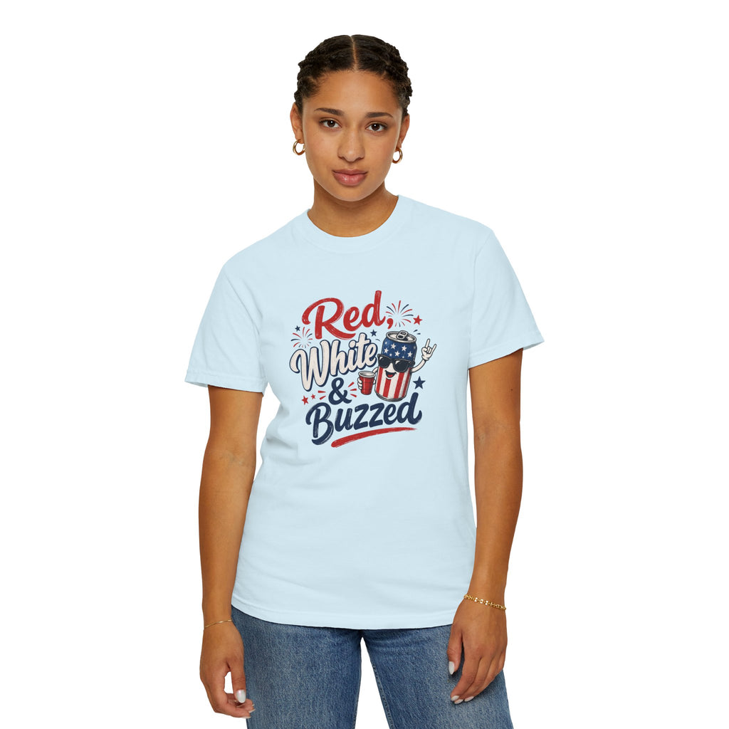 T-Shirt — "Red, White & Buzzed" Patriotic 4th of July Beer Graphic Tee