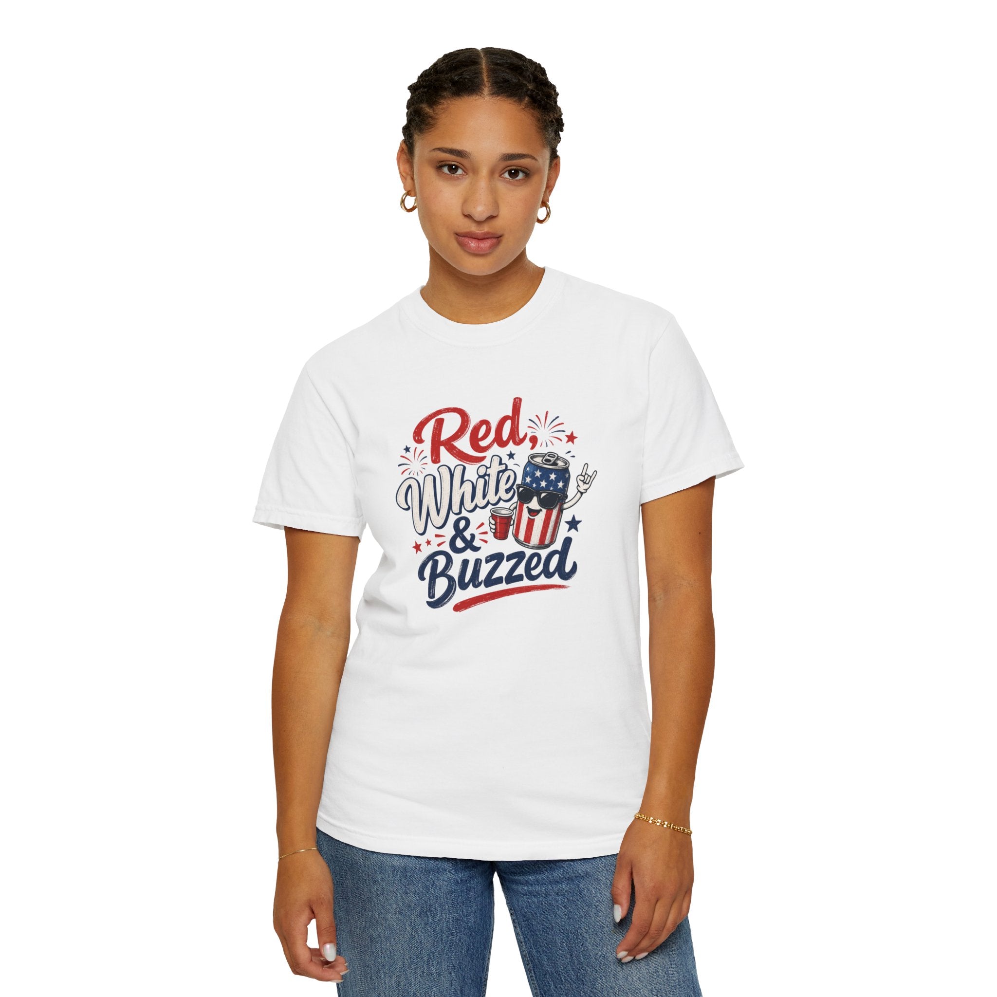 T-Shirt — "Red, White & Buzzed" Patriotic 4th of July Beer Graphic Tee