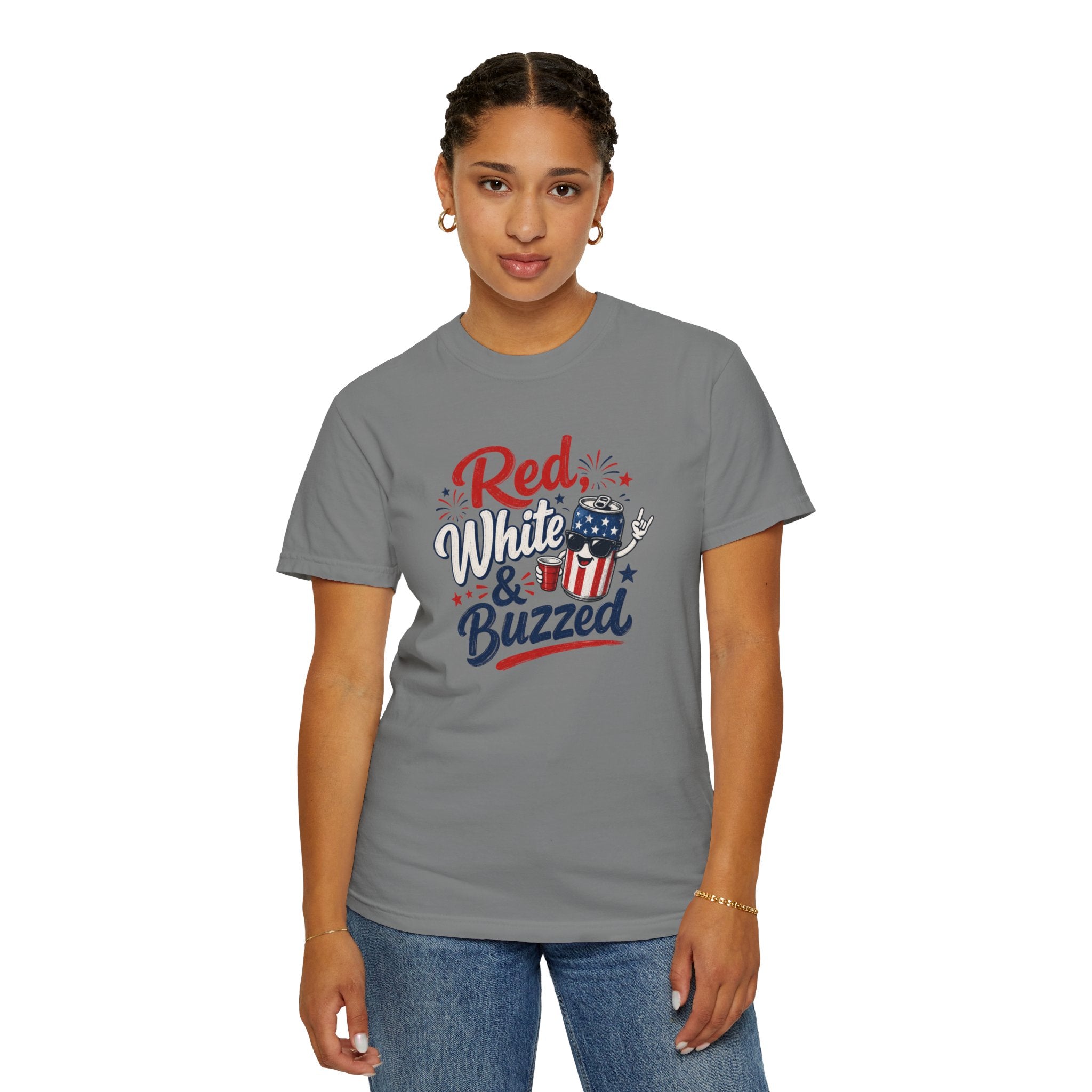 T-Shirt — "Red, White & Buzzed" Patriotic 4th of July Beer Graphic Tee