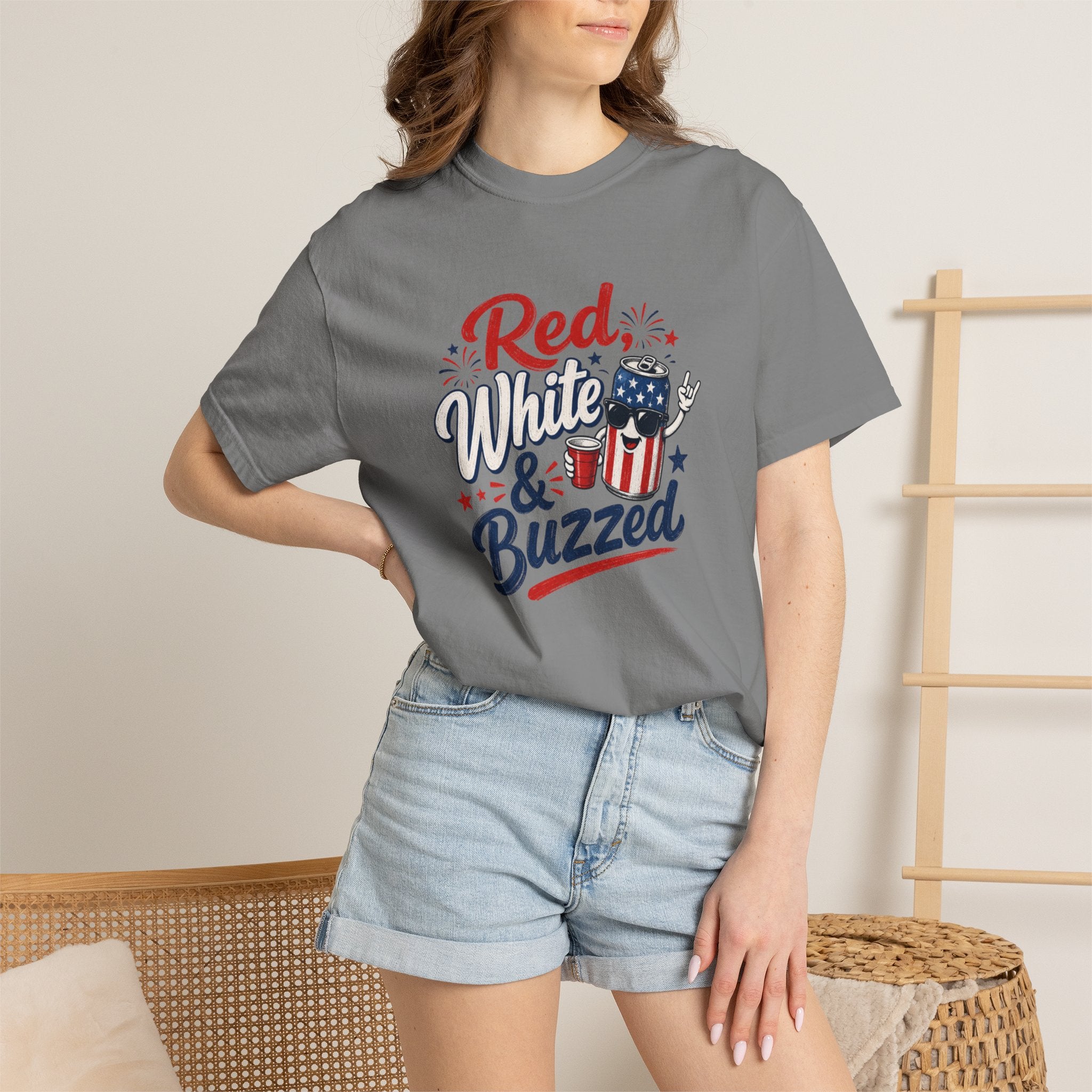 T-Shirt — "Red, White & Buzzed" Patriotic 4th of July Beer Graphic Tee