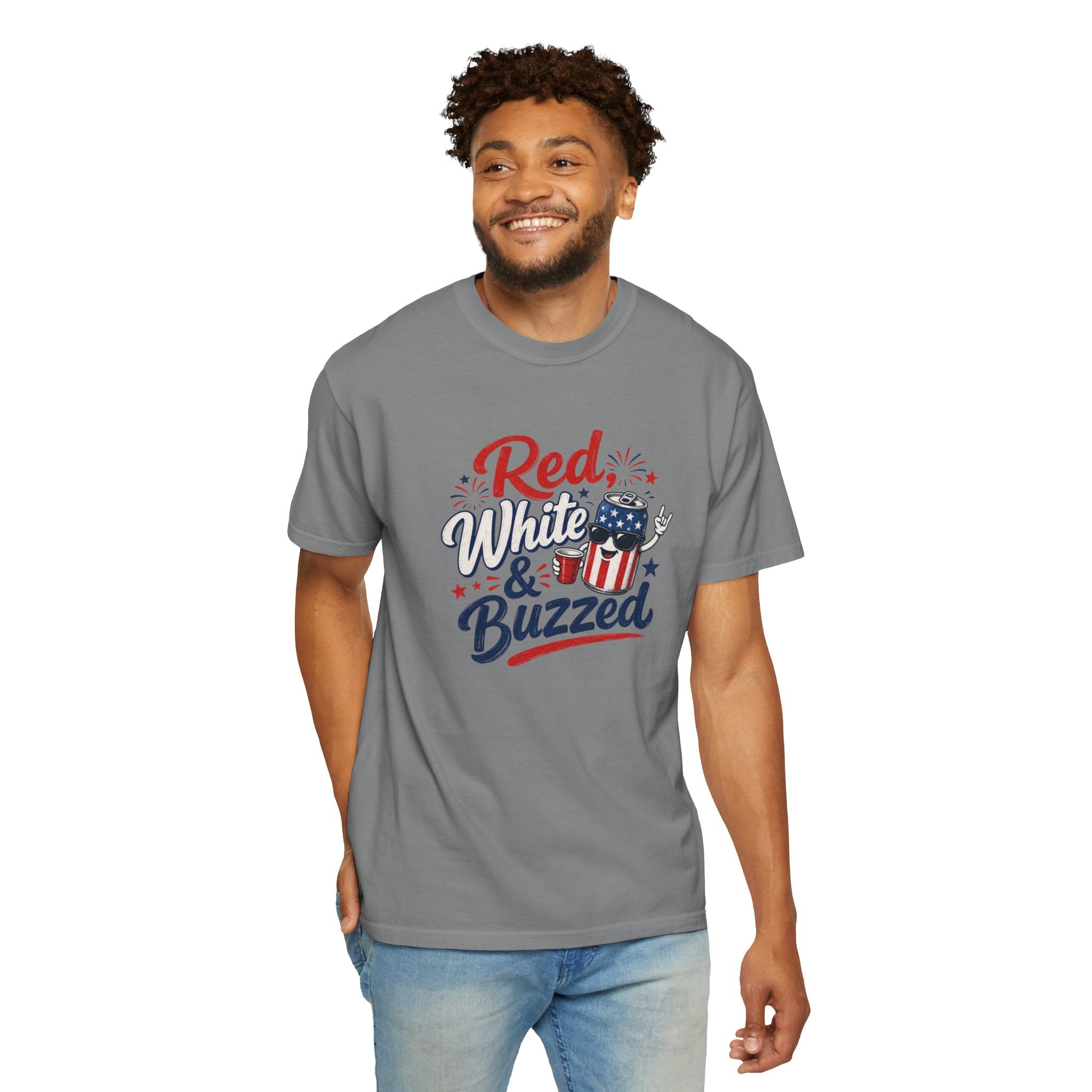 T-Shirt — "Red, White & Buzzed" Patriotic 4th of July Beer Graphic Tee
