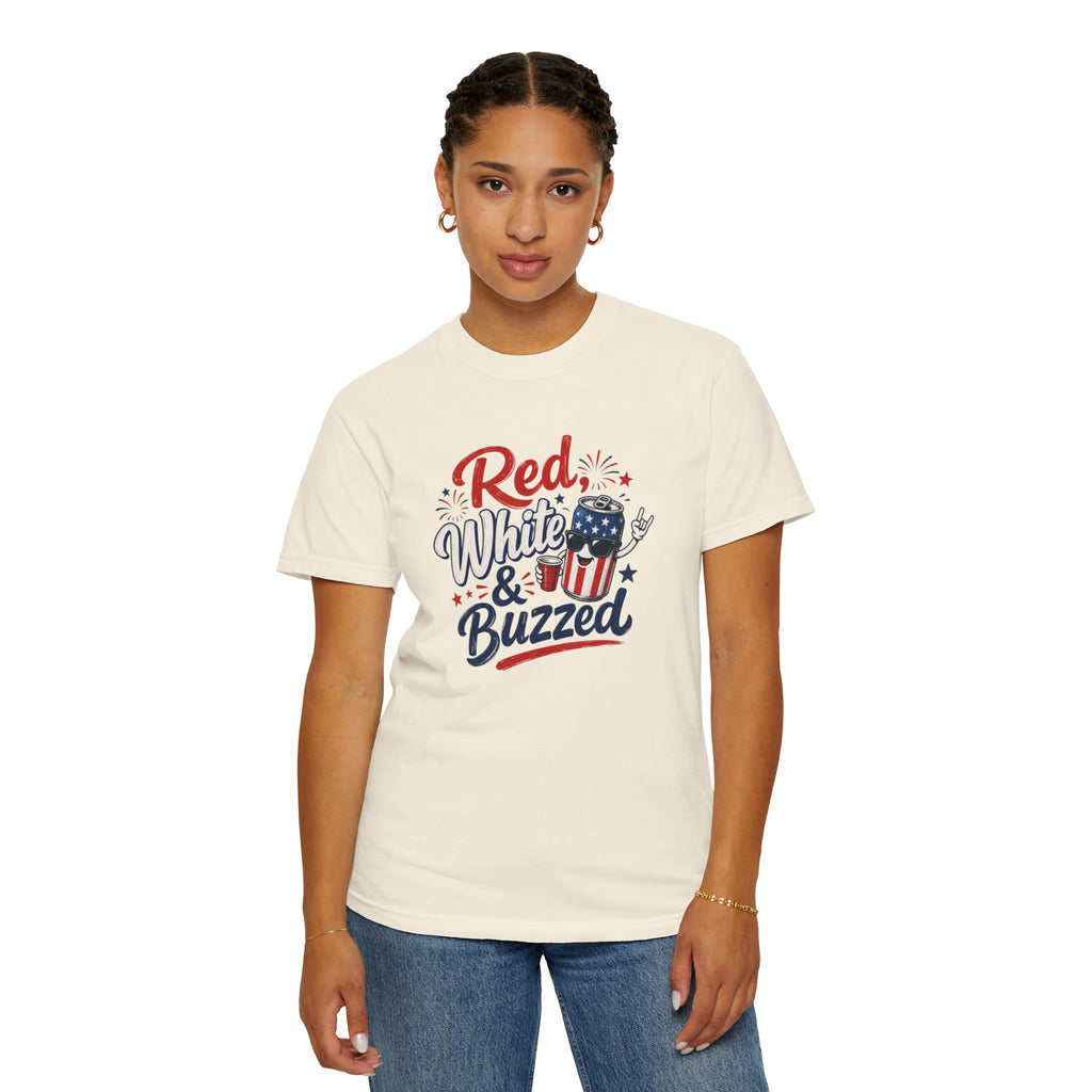 T-Shirt — "Red, White & Buzzed" Patriotic 4th of July Beer Graphic Tee